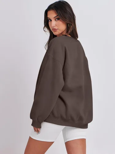 Miniatura 4 de ANRABESS Sudadera de gran tamaño para mujer, cuello redondo, Y2K, con forro polar, casual, cómoda, ropa de otoño 2025