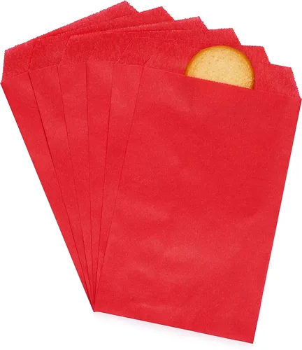 Quotidian Bolsas de papel pequeñas a prueba de grasa de color rojo fresa de 3 x 5 pulgadas (3.1 x 5.2 in) paquete de 100 – golosinas de panadería