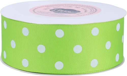 Miniatura 2 de VATIN Cinta de grogrén de lunares para manualidades, carrete de 1-1/2 pulgadas de ancho por 10 yardas, color verde manzana con puntos blancos, uso