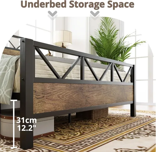 Miniatura 5 de LIKIMIO - Base de cama Queen, cabecero industrial alto de 51.2", con soporte metálico resistente, estructura de cama sólida y estable, libre