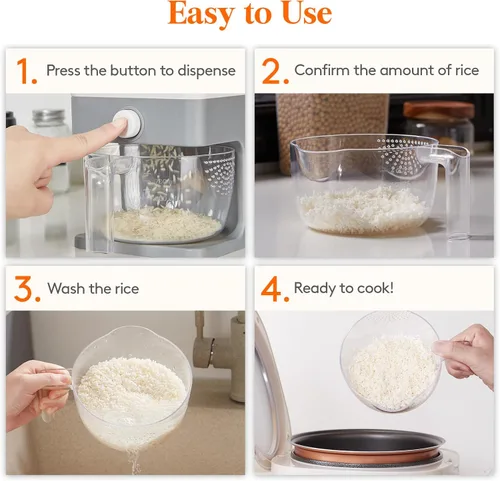 Miniatura 9 de Dispensador de arroz Lifewit 25 libras (11.3 kg), contenedor de almacenamiento de arroz sellado a prueba de humedad con taza de medición