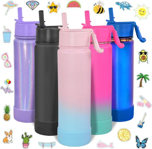 Miniatura 42 de CHILLOUT LIFE - Botella de agua aislada de 17 onzas con tapa con pajilla para niños, a prueba de fugas y bonitas calcomanías impermeables, termo