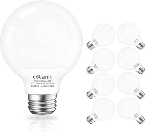 Miniatura 7 de Cotanic Bombillas de globo de luz diurna de 5000 K, base estándar E26, 5 W (reemplazo incandescente equivalente a 60 vatios), 500 lm, no regulable