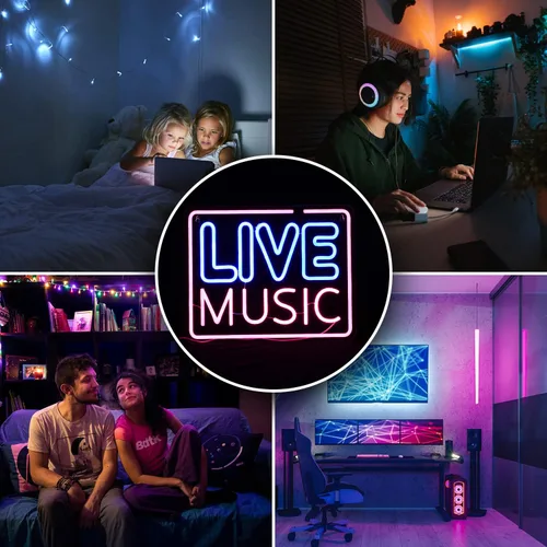 Miniatura 6 de Letrero de neón de música en vivo rosa azul con palabras LED, luces de neón para decoración de pared, luz de neón musical para dormitorio, sala