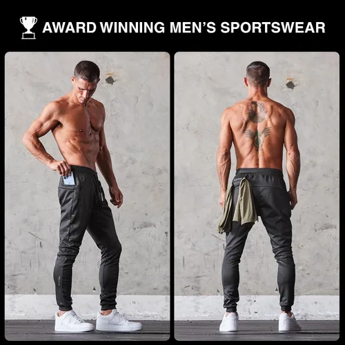 Miniatura 4 de Born Tough Pantalones deportivos de entrenamiento ajustados para hombre, para fisicoculturismo, gimnasio, pantalones deportivos con bolsillos
