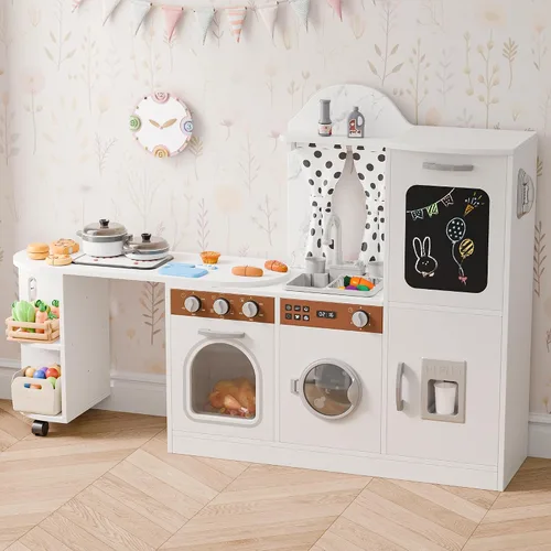 Miniatura 7 de Estación de trabajo de juego de cocina de madera con diseño giratorio de 180°, juego de cocina para niños con luces y sonidos interactivos, juego
