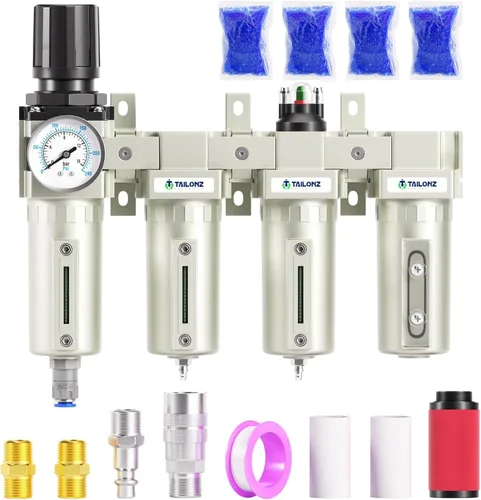 Miniatura 12 de TAILONZ PNEUMATIC 0-240PSI Sistema de secado de aire industrial de tres etapas grado NPT de 1/2 pulgada, filtro de partículas, filtro coalescente