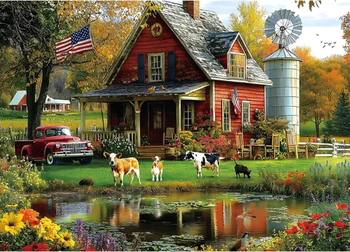 Miniatura 18 de Victorian House Sunset - Rompecabezas de 500 piezas para adultos, rompecabezas con flores de otoño y paisaje escénico, rompecabezas desafiantes Casa
