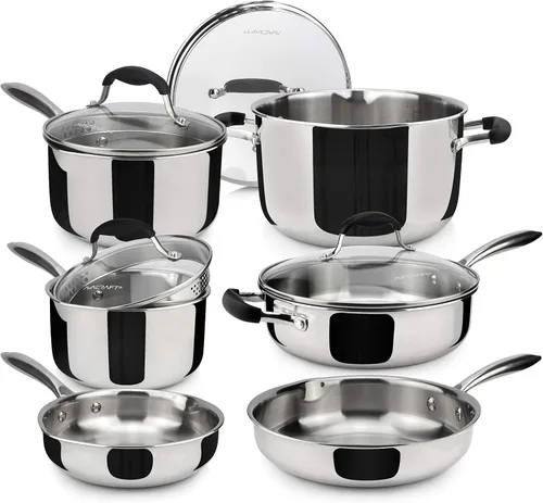 AVACRAFT Juego de utensilios de cocina de acero inoxidable 18/10, ollas y sartenes de primera calidad, esenciales de cocina para cocinar, cuerpo de