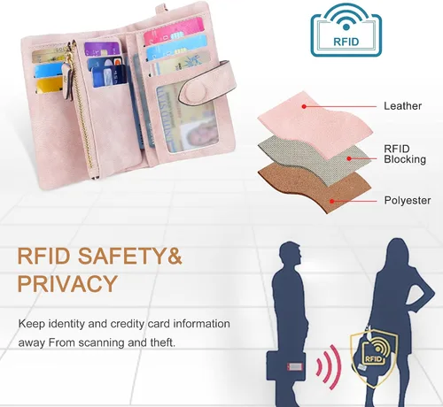 Miniatura 4 de CONISY Billeteras pequeñas de pulsera para mujer, billetera de cuero plegable RFID con ventana de identificación y cremallera Small, Bifold, RFID