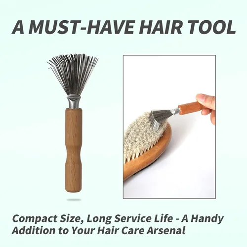 Miniatura 5 de Paquete de 2 cepillos limpiadores de pelo, cepillo de limpieza para cepillo de pelo, solución fácil de limpiar con rastrillo de metal, mango