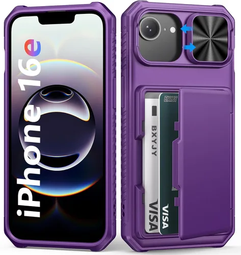 Miniatura 20 de BXYJY Funda tipo cartera para iPhone 15 Pro con tarjetero (4-5 tarjetas) y cubierta deslizante para cámara y soporte, protección contra caídas