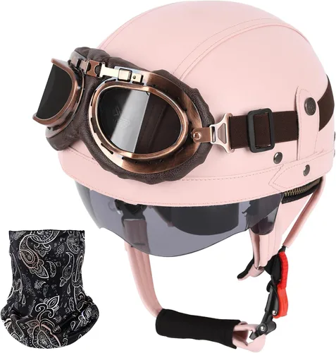Miniatura 8 de Casco de motocicleta de estilo alemán, casco de cuero retro, aprobado por el DOT, para adultos, hombres y mujeres, casco de media cara vintage