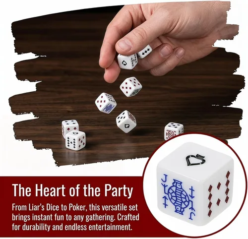 Miniatura 5 de Juego de dados de póquer acrílico blanco, 0.630 in, dados duraderos de 6 caras para juegos de cartas, mentirosos, fiestas, entretenimiento