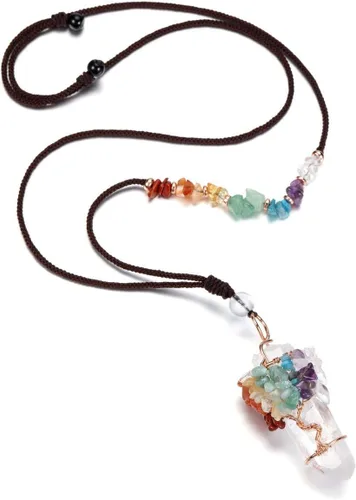 Miniatura 14 de Jovivi - Collar con dije de cuarzo de cristal natural envuelto en alambre con la forma de árbol de la vida de piedras preciosas, regalo ideal