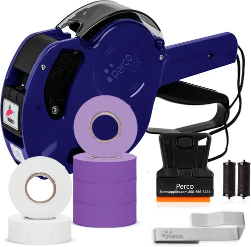 Miniatura 12 de Perco Lite - Pistola de precio de 1 línea con etiquetas, el kit incluye 3 rollos blancos, 3 rollos azules, 2 rodillos de tinta, 1 rollo de tinta