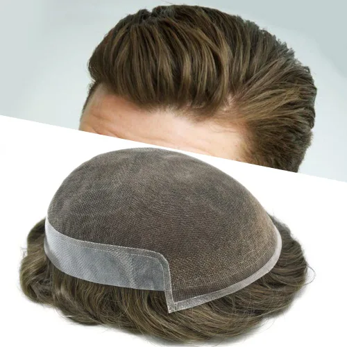Miniatura 36 de Tupé para hombre, cabello humano real, suave encaje suizo frontal, tupé para hombres, sistema de cabello, extensiones capilar para hombre