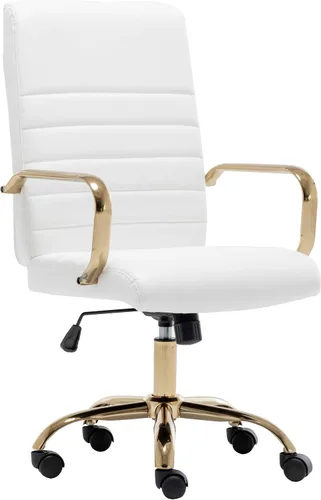 Miniatura 11 de BTEXPERT Silla de escritorio ajustable de piel sintética negra con brazos dorados, respaldo alto, para oficina en casa, (5162BK)
