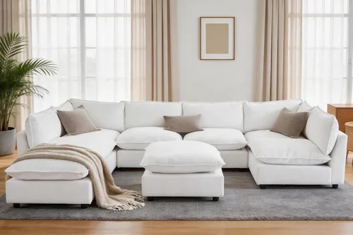Miniatura 20 de Iroomy Oversized Modular Sectional Sofa, Chenille Cloud Couch, Deep Comfy Seat, 4-Seater Sofas, Couches, Living Room, Beige