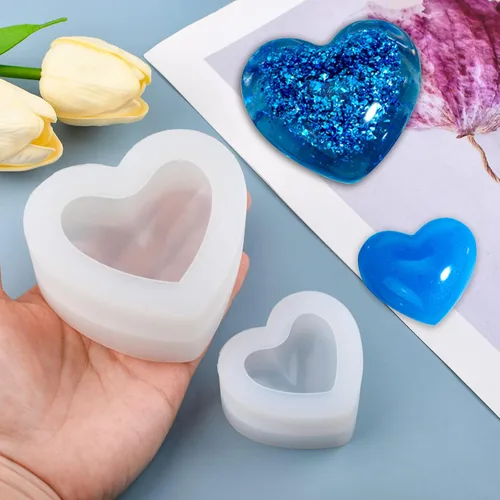 Miniatura 4 de WANDIC Moldes de silicona – 2 moldes de jabón 3D en forma de corazón para manualidades de jabón hechas a mano y resina