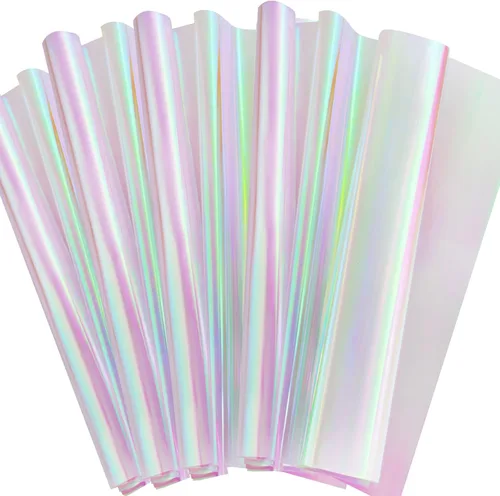Outus Película de celofán iridiscente de celofán arcoíris, decoración de manualidades para cestas de regalo, suministros de mariposas de hadas, Rosa