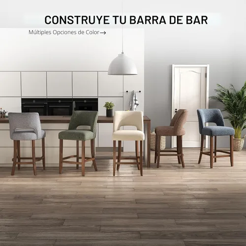 Miniatura 9 de VKNOW Juego de 2 Taburetes de Bar, Taburetes de Bar Tapizados de Altura de Mostrador, Taburetes Modernos de Mostrador con Patas de Madera para Isla