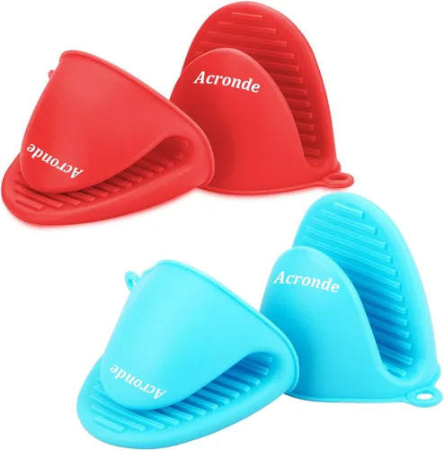 Miniatura 7 de 2 pares de guantes de horno de silicona resistentes al calor, ideales para sujetar elementos de cocina (negro y gris)