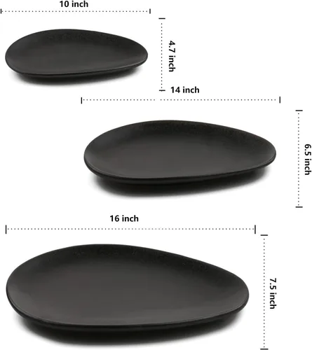 Miniatura 2 de vicrays Platos ovalados grandes para servir, platos de porcelana de 16/14/10 pulgadas para fiestas, barbacoas, bandejas apilables para servir Negro