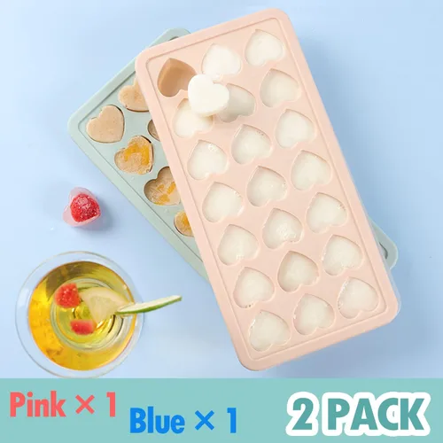 Miniatura 7 de Paquete de 2 bandejas para cubitos de hielo en forma de corazón con tapas, moldes de silicona para cubitos de hielo en forma de corazón con 42