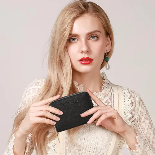 Miniatura 2 de CORALDAISY Cartera de piel vegana con tarjetero para tarjetas de crédito con cremallera, 1-negro, Mini