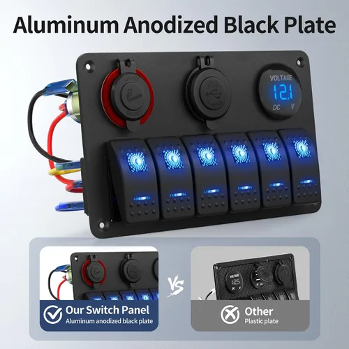 Miniatura 3 de RVBOATPAT Panel de interruptor marino de 6 bandas Panel de interruptor de barco impermeable Interruptor basculante de 12 V Panel de interruptor azul