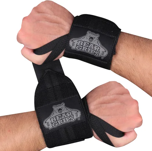 Miniatura 11 de Bear Grips Muñequeras para levantamiento de pesas Correas de muñeca para levantamiento de pesas Muñequeras de gimnasio extra fuertes Dos
