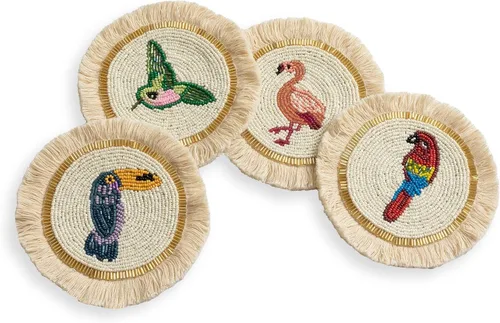 Miniatura 10 de Folkulture Juego de 4 posavasos Posavasos bohemios hechos a mano con cuentas, decoración de mesa decorativa para café y cócteles Bonitas
