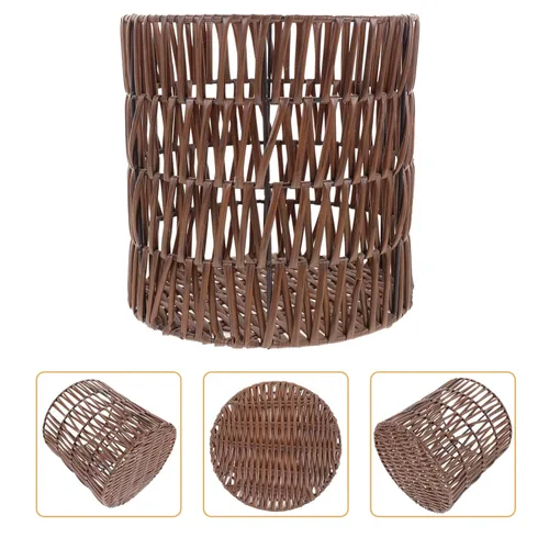 Miniatura 4 de PRETYZOOM Bote de basura de mimbre para decoración del hogar, marrón, parte superior abierta