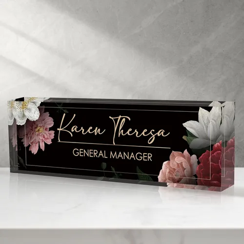 Miniatura 18 de Placa de identificación personalizada para escritorio - Accesorio de acrílico (Orquídea mariposa rosa)