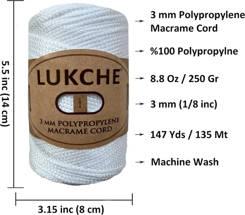 Miniatura 3 de Cordón de macramé de poliéster premium de 3 mm (134.72 metros), (250 g) 100% cuerda de macramé de polipropileno, hilo de crochet de macramé colorido