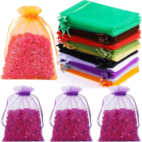 Miniatura 11 de Hopttreely 50 bolsas de organza - 4x4.72 pulgadas (10x12cm) bolsitas con cordón para joyería para bodas, fiestas, festivales y regalos