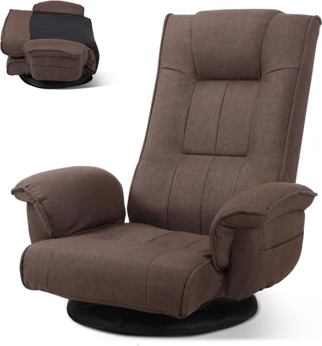 Miniatura 11 de Linen Fabric Ergonomic Gaming Chair, 6-Position Reclining Sofa Bed with Lumbar Support, Foldable Floor Lounger with Thick Cushion, Armrests & Side