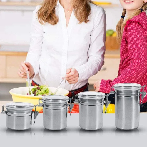 Miniatura 3 de Alvinlite Recipientes herméticos de acero inoxidable con tapa acrílica transparente y abrazadera de bloqueo para encimera de cocina, almacenamiento