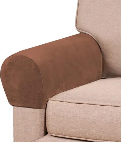 Miniatura 9 de PrinceDeco 4 Pack Thick Velvet Stretch Armrest Covers for Chairs and Sofas - Non Slip, Brown