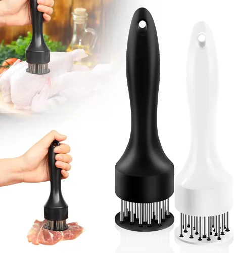 Miniatura 7 de Ablandador de carne de acero inoxidable, aguja ablandadora de carne de acero inoxidable mejorada 2025 de 21 pines, cuchillas de aguja ultra Negro