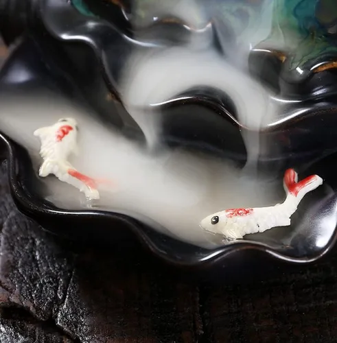 Miniatura 6 de Lotus Pond Moonlight Backflow Horno de incienso Cerámica Aroma Humo Cascada Zen Habitación Incienso Joss Aromaterapia Incienso Titular Negro