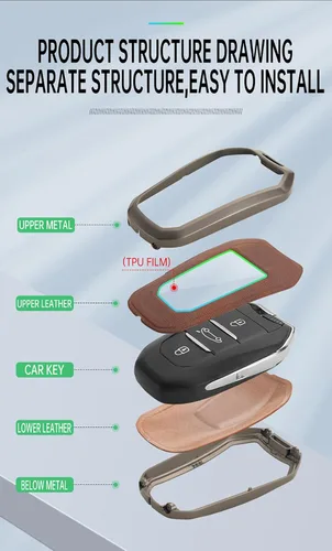 Miniatura 6 de ontto Carcasa de metal para llave de automóvil para Peugeot 508/2008/3008/5008, 5008, funda para llave de control remoto inteligente para Citroen C3