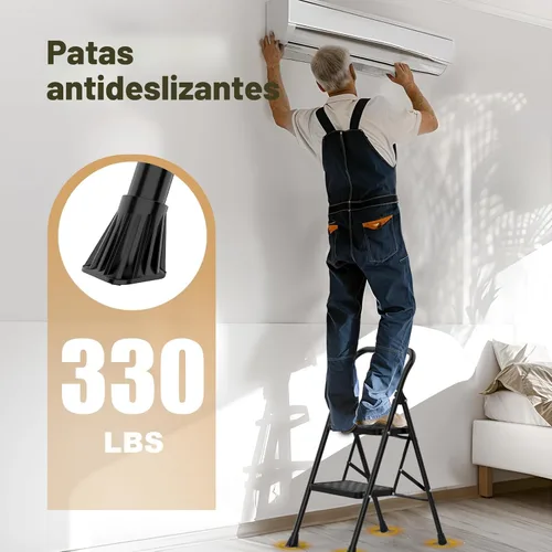 Miniatura 4 de HBTower Escalera de 2 escalones, taburete para adultos, escalera de 2 escalones plegable con diseño ergonómico de pedal ancho