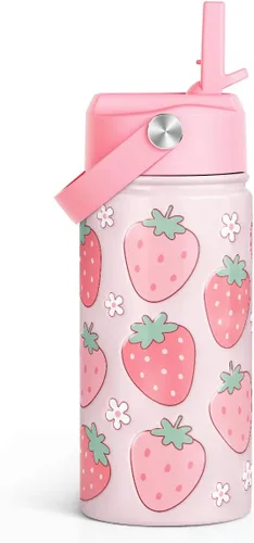 Miniatura 16 de SANDJEST Botella de Agua para Niños con Tapa de Pajita - 12 Oz Botella de Acero Inoxidable Aislada con Dibujo de Animales para Niños y Niñas - Taza