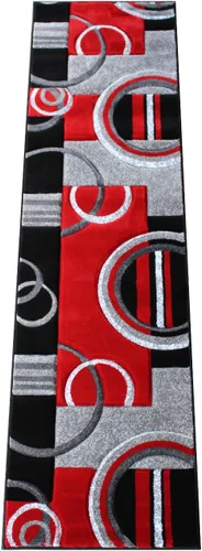 Miniatura 7 de Masada Rugs, Sophia Collection - Alfombra de área tallada a mano, moderna, contemporánea, rojo, gris, blanco, negro (2 pies x 7 pies 3 pulgadas)