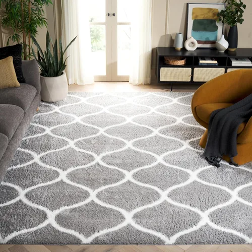 Miniatura 23 de SAFAVIEH Tahoe Shag Collection - Alfombra para pasillo, 2 x 9 pies, color beige y blanco, diseño de enrejado, no desprende pelusa y de fácil