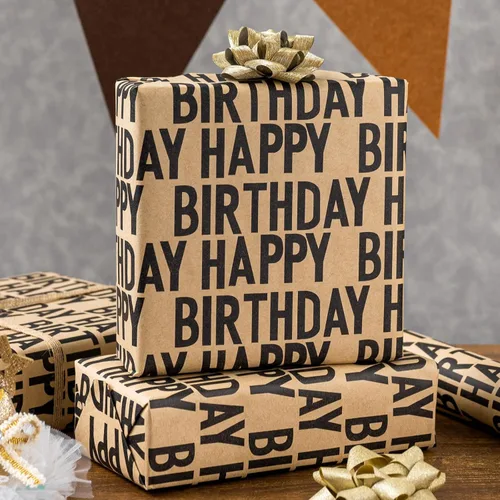 Miniatura 3 de MAYPLUSS Rollo de papel de regalo de feliz cumpleaños de los SS, envoltura de regalo de Kraft vintage Papel de regalo de 17 pulgadas x 33 pies