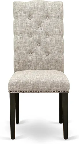 Miniatura 4 de East West Furniture ELP6T35 Elsa Parson - Juego de 2 sillas acolchadas de tela de lino con ribete de clavos y botones copetudos, color negro Alambre