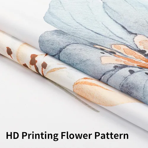 Miniatura 6 de QiyI Cortina de ducha de flores con forro a presión, cortina de baño de tela floral de acuarela azul beige, cortinas de ducha sin gancho con ventana